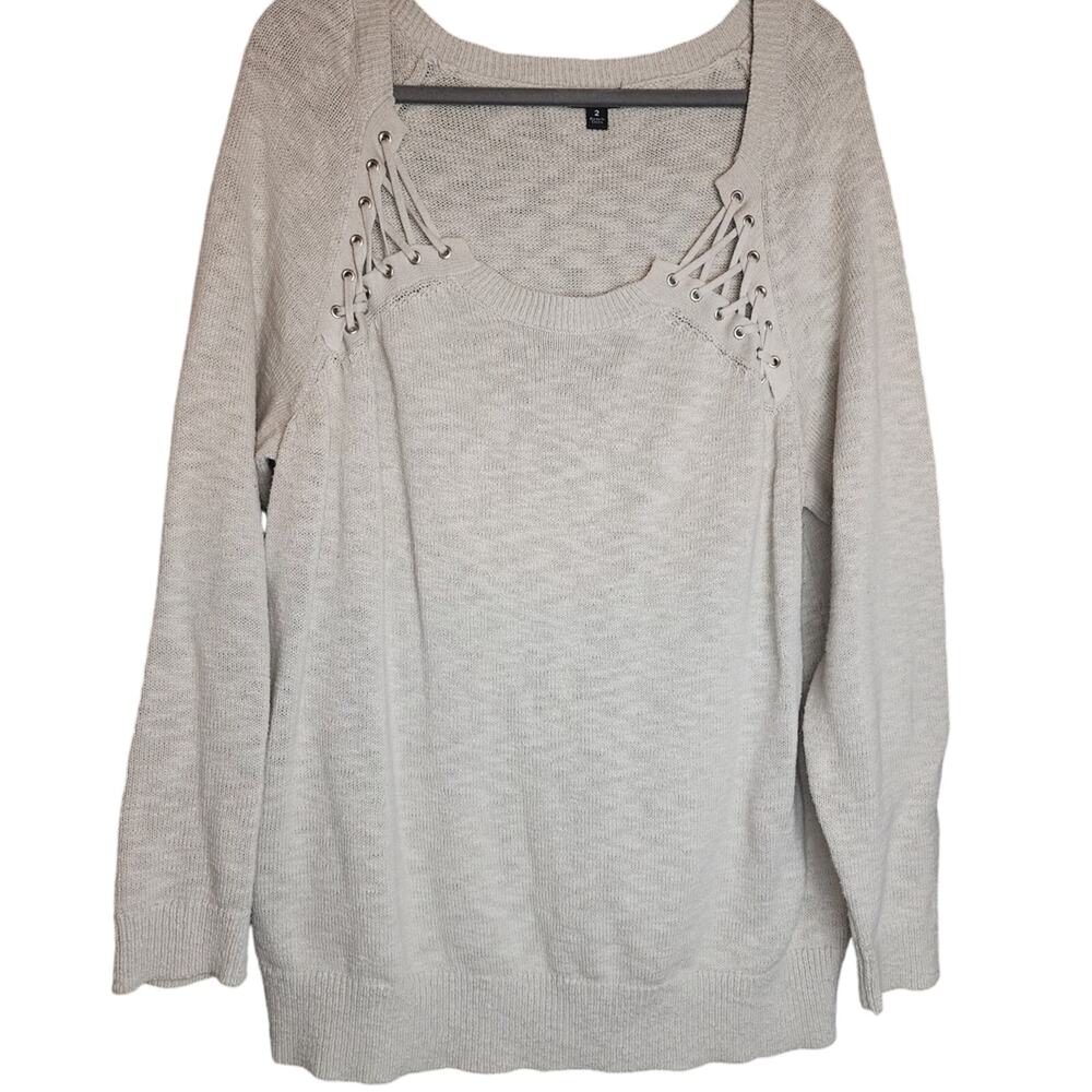 Torrid Sweater Womens 2X Grey Laceup Yoke Pullover normcore cozycore cabincore